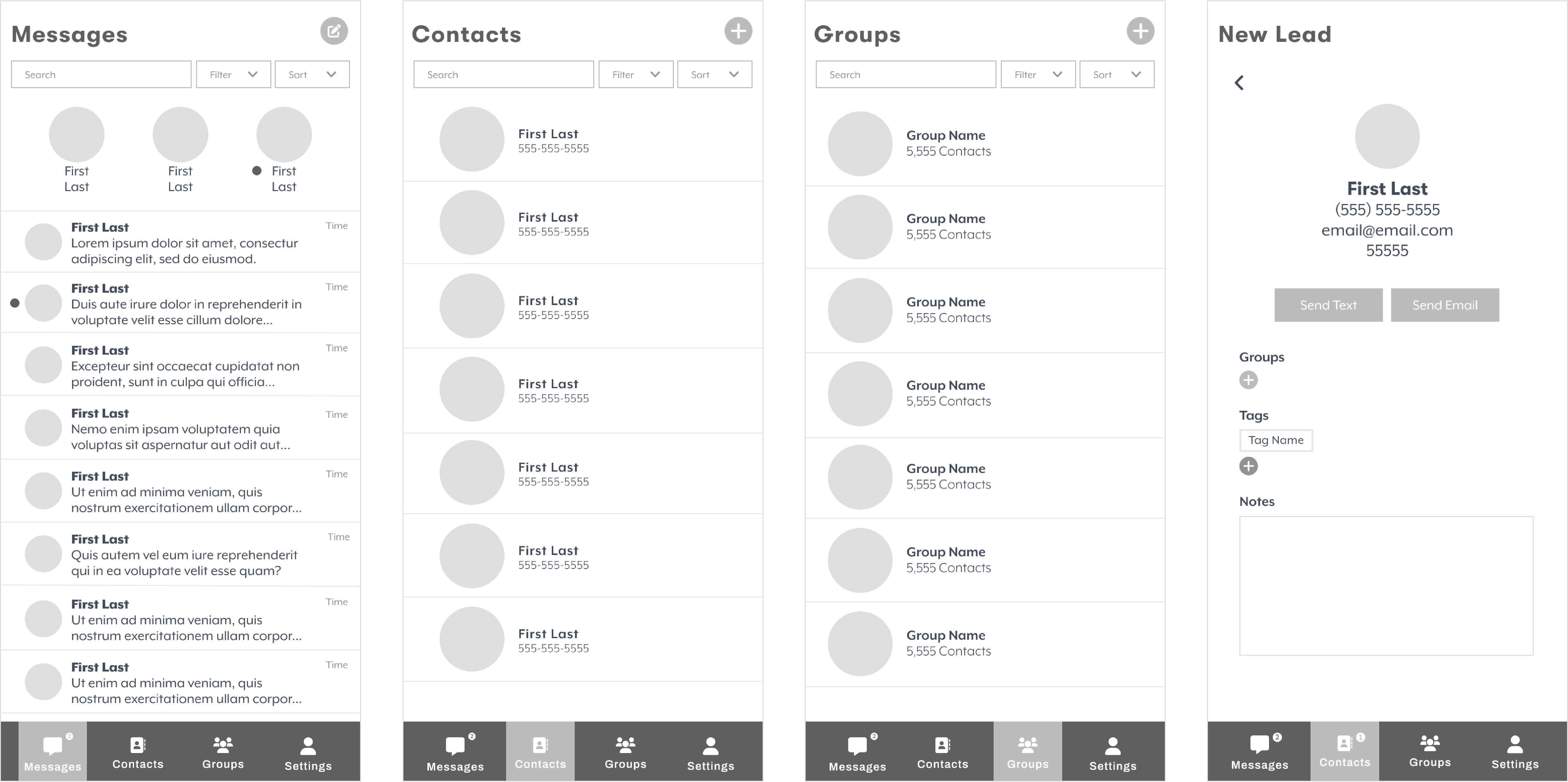 1-1_Wireframes (2) One To One Messaging Mobile Wireframes