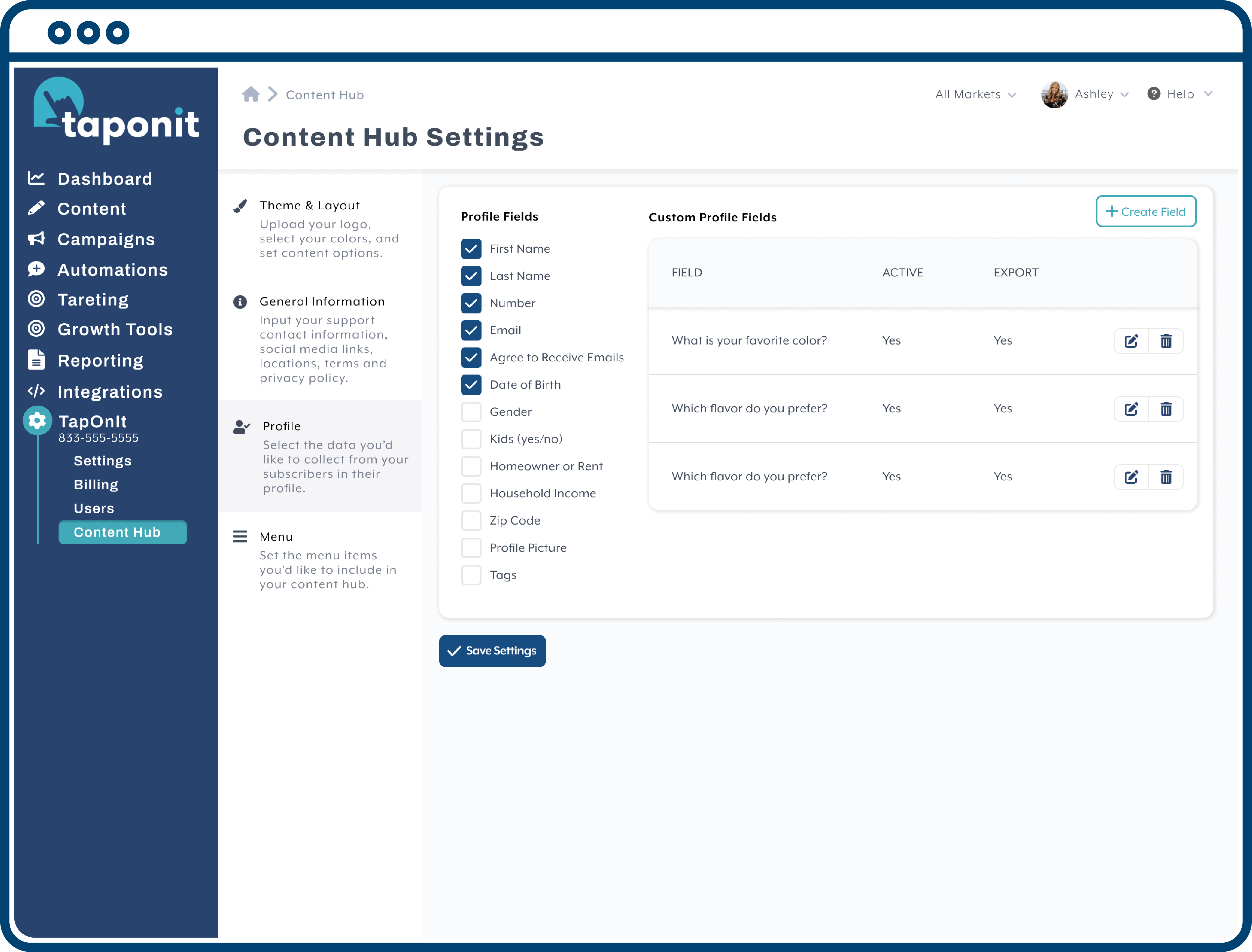 Content Hub Profile Fields