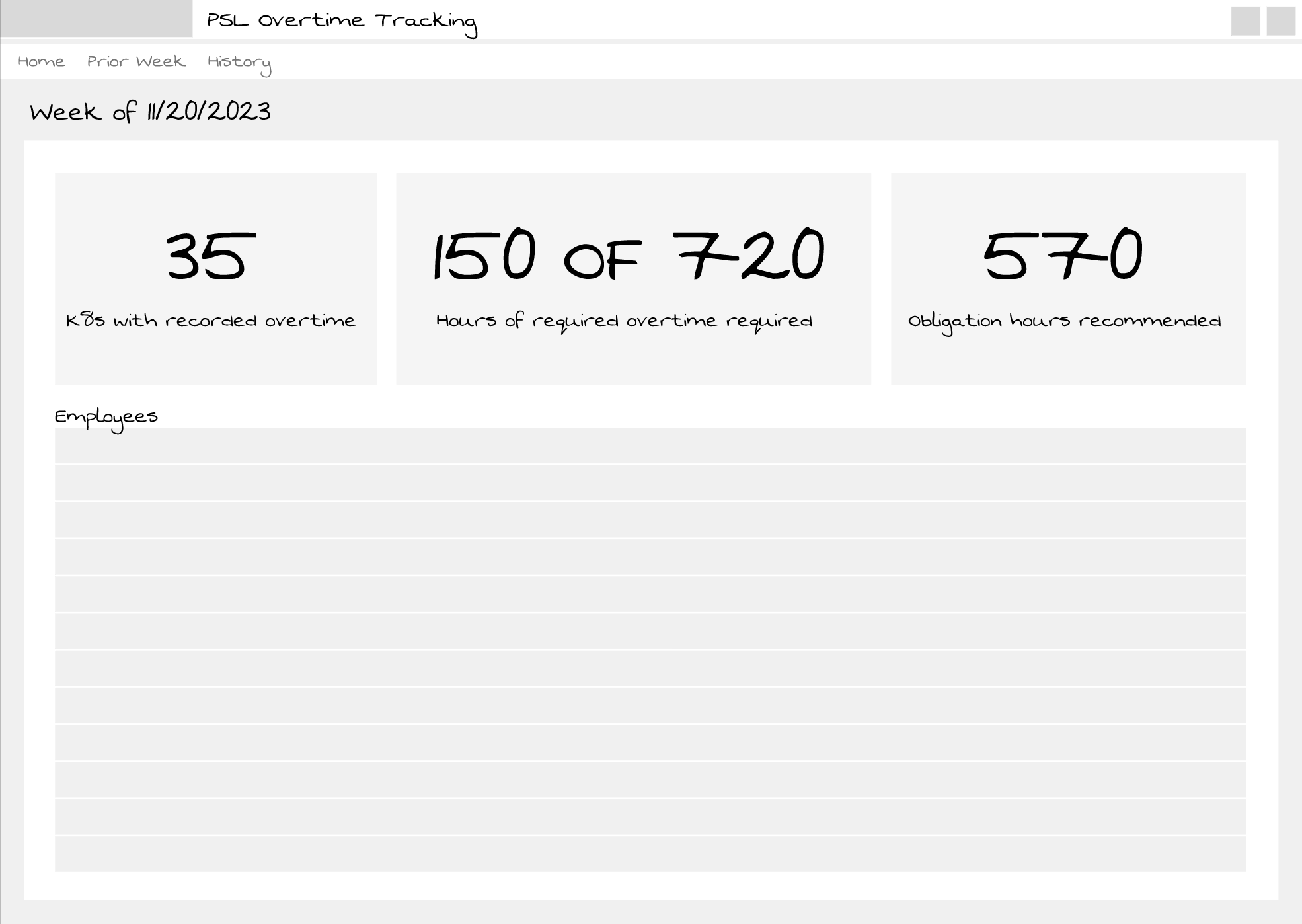 Overtime Tracking Wireframe digital wireframe overtime tracking home page