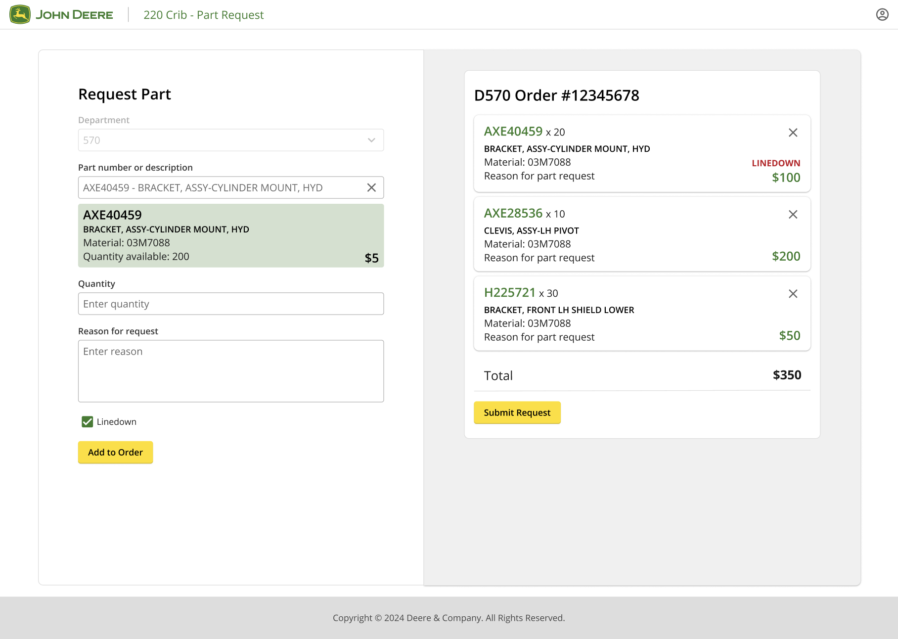 PartRequest-Cart 220 supply crib part request cart order
