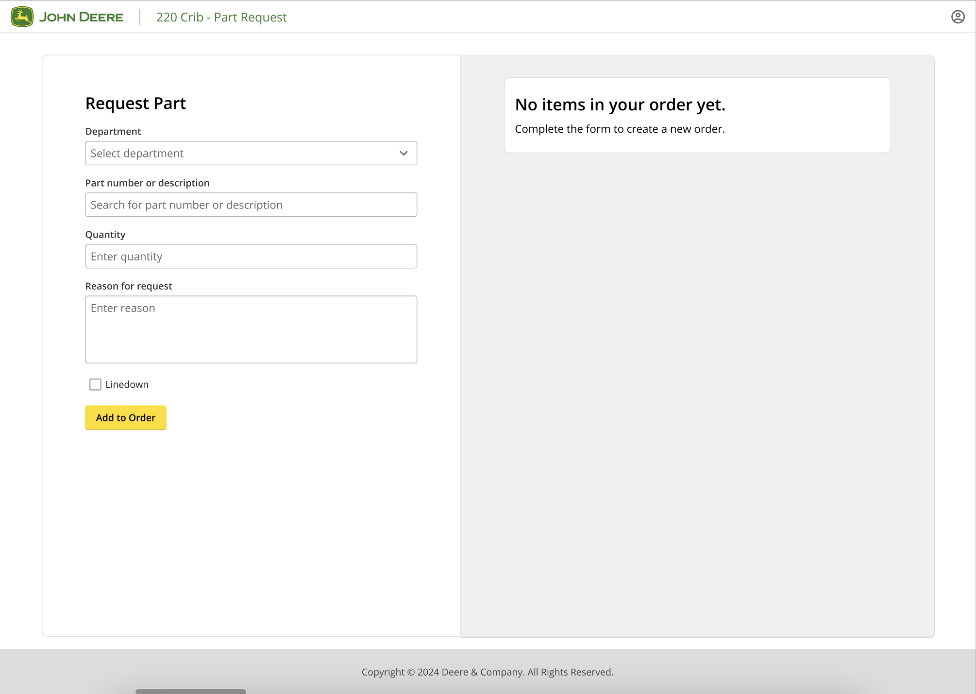 PartRequest-Empty 220 supply crib part request cart order
